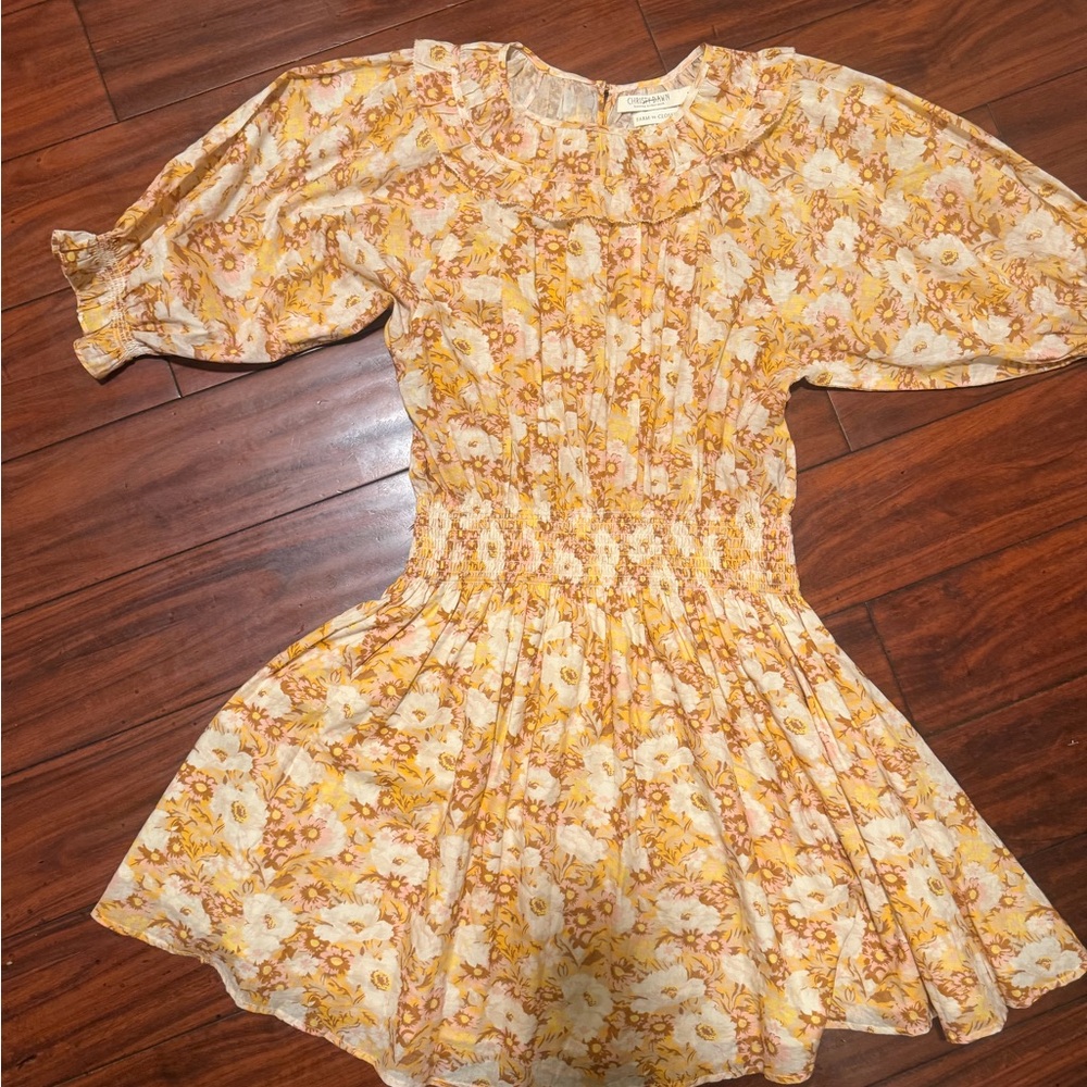 Christy Dawn Yellow Floral Puff-Sleeve Mini Dress with Smocked Waist - Picture 6 of 16
